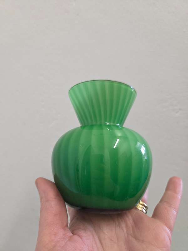 Vintage Green Swirling Glass Vase - Height - 11cm