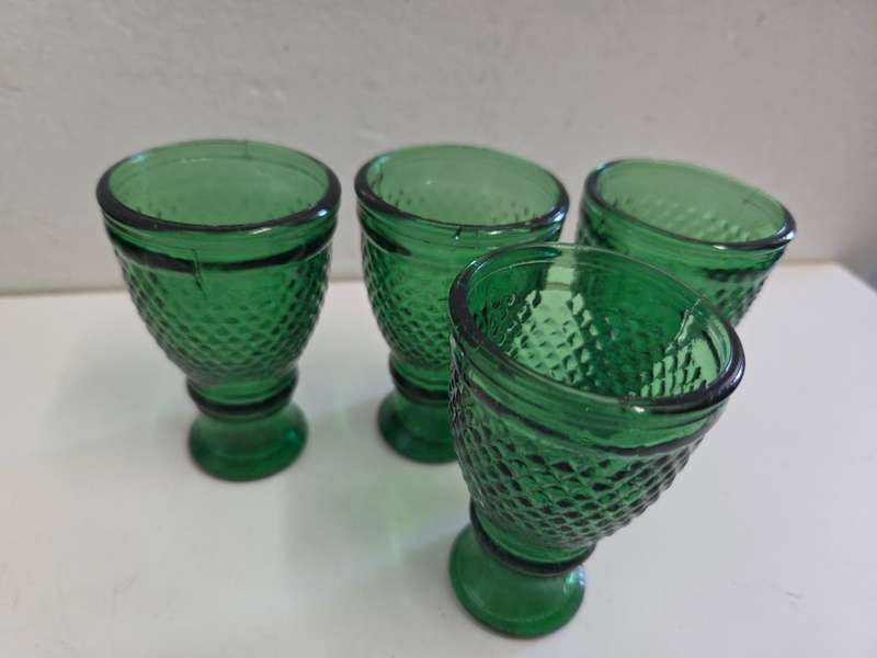 4 x Vintage Small Green Drinking Glasses