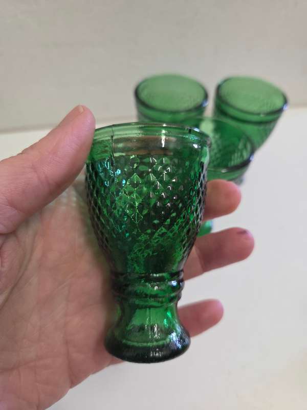4 x Vintage Small Green Drinking Glasses