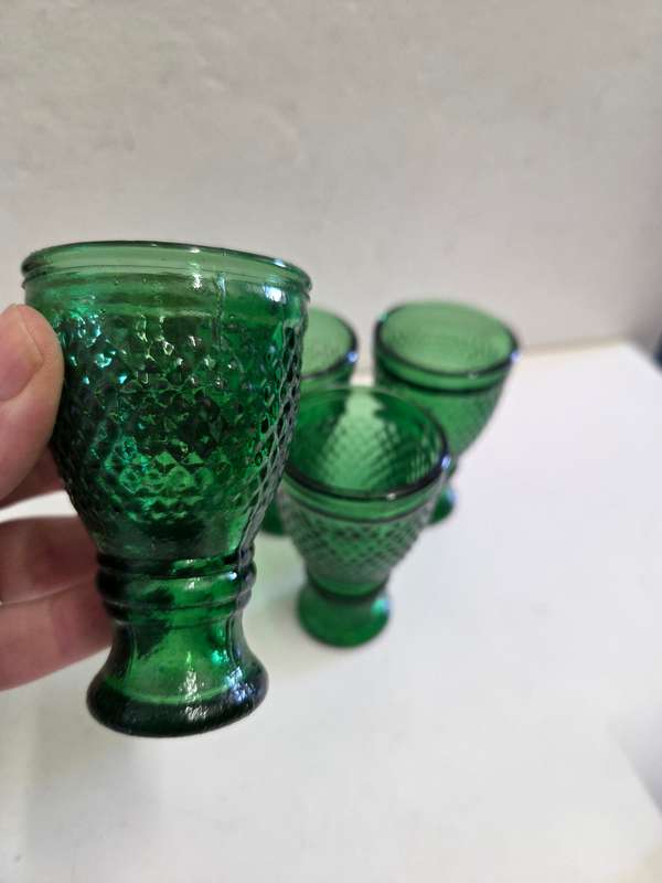 4 x Vintage Small Green Drinking Glasses