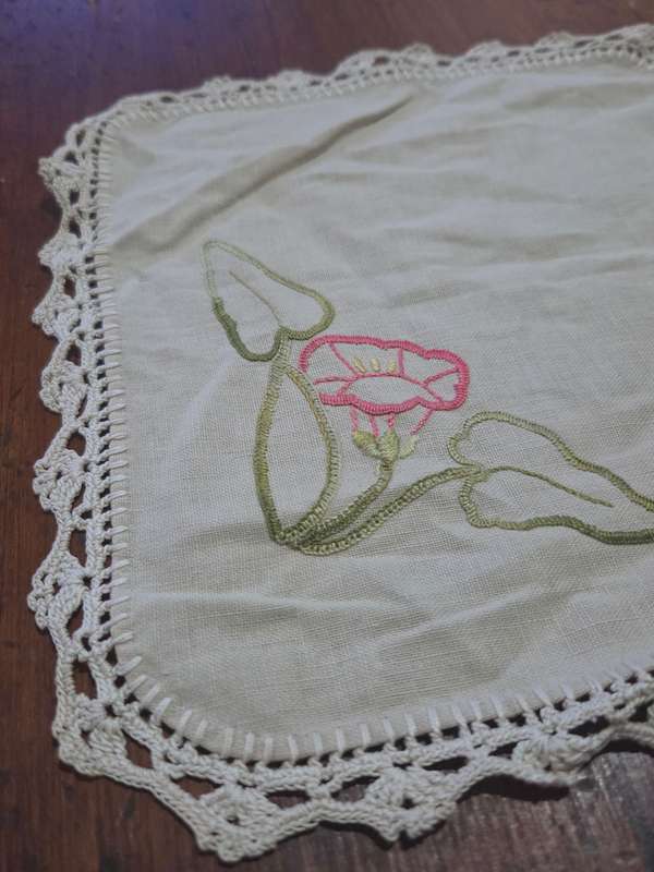 2 x Vintage Embroidered and Crochet Doilies - 22cm x 22cm