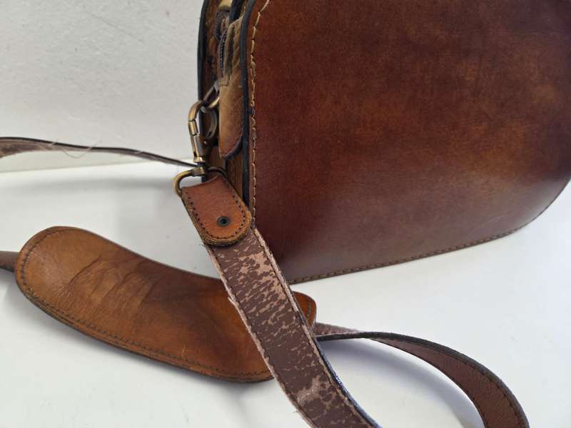 Leather Handbag - Handcrafted - Freestyle handbag - Please note that it is well used - See pics