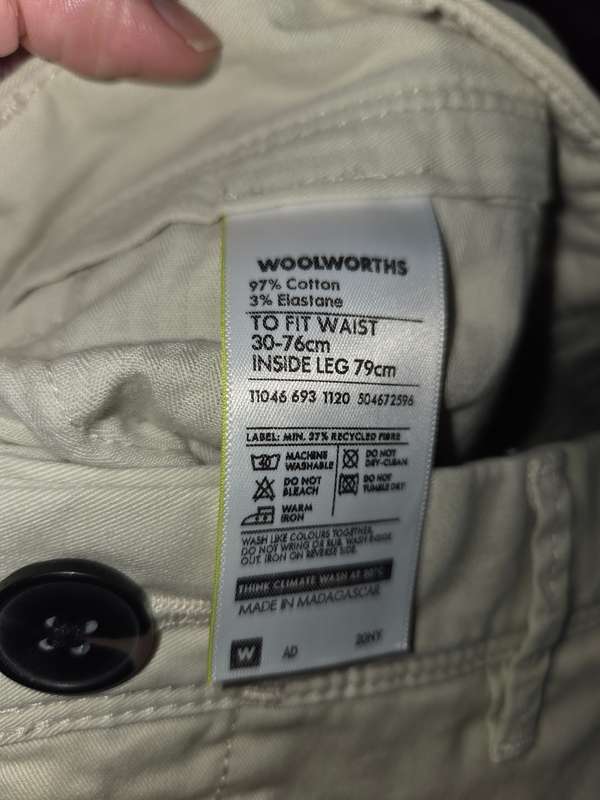 Woolworths cotton rich Trousers - Size 30 - 76cm - Slim Fit