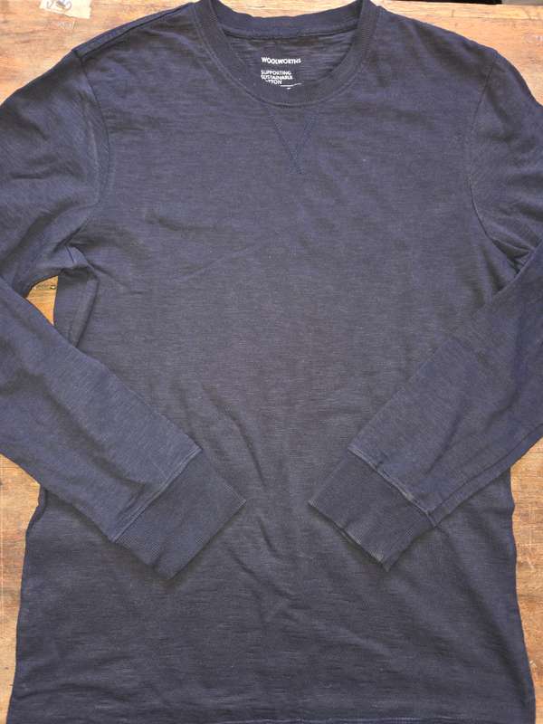Woolworths Navy Sustainable Cotton Slim Fit Long Sleeve Top - Size S