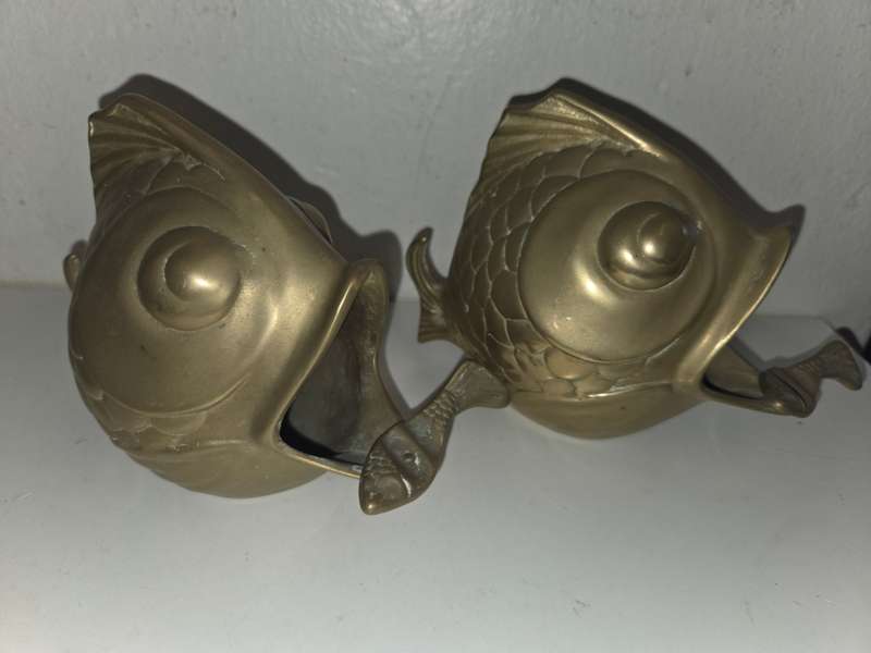 2 x Brass Fish Shaped Ashtrays