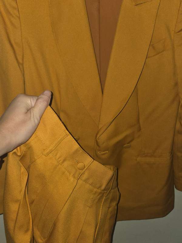 2 Piece Vintage Woolworths Suit - Mustard Jacket and Pants set - Size 8