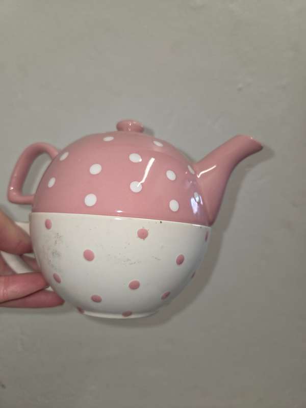 Tea for One - Teapot and Cup set - Pink and white dots