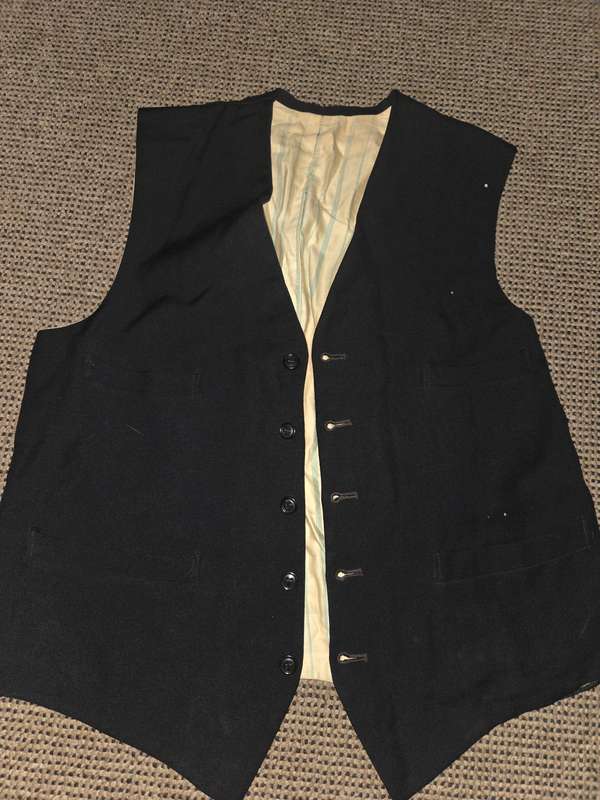 Vintage Mens Black Waistcoat - Size M - 2 small holes but a beautiful vintage find!!
