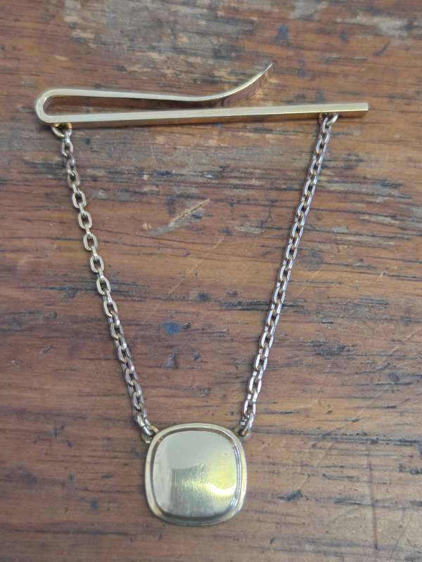 Vintage Kreister Quality Gold Plated Tie Bar & Chain