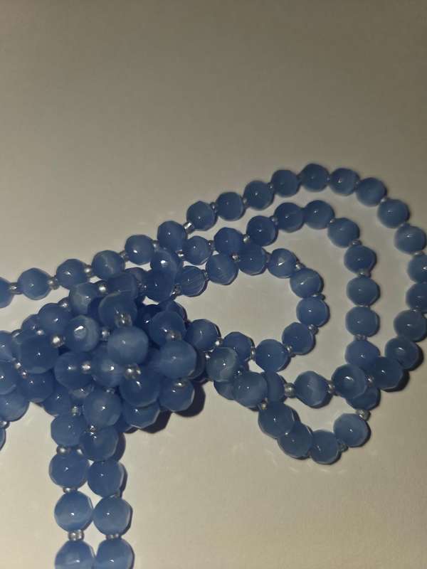 Long Vintage Necklace with glass beads and pearl detail - light blue