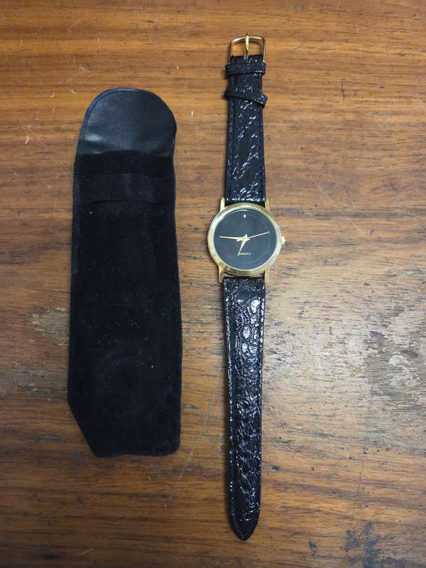Gents Watch with Genuine Leather Strap and Genuine Diamond
