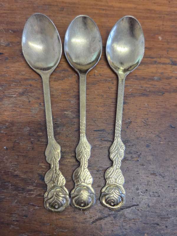 3 x Vintage Gold Colored Teaspoons