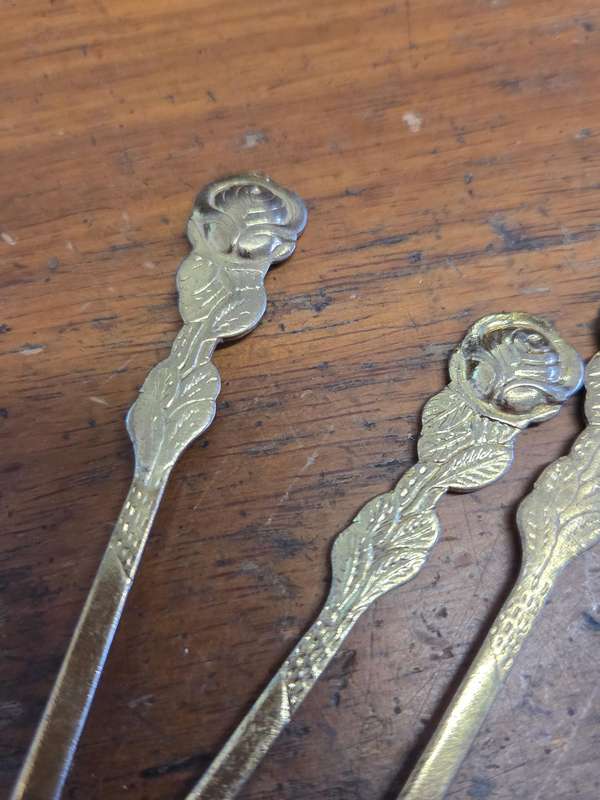 3 x Vintage Gold Colored Teaspoons