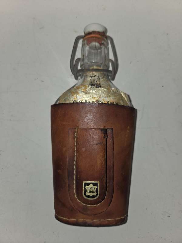Vintage German Bottle with Leather cover and lighter space