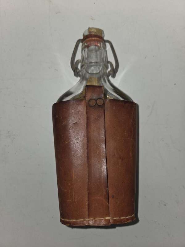 Vintage German Bottle with Leather cover and lighter space