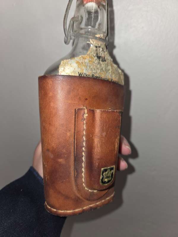 Vintage German Bottle with Leather cover and lighter space