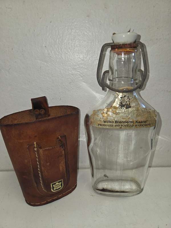 Vintage German Bottle with Leather cover and lighter space