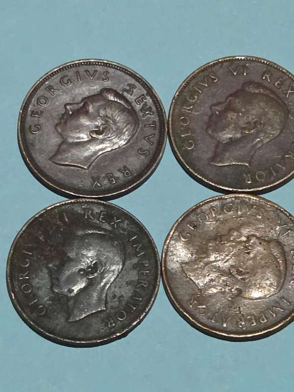 4 x 1D Coins - Vintage Coins - 2 x 1942, 1943, 1952