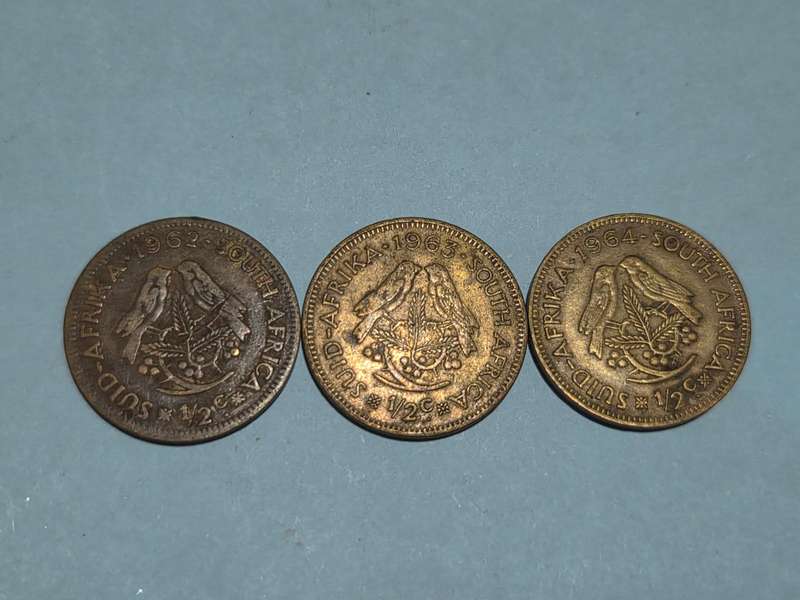 3 x 1/2 c coins - 1962, 1963 & 1964 - Vintage Coins