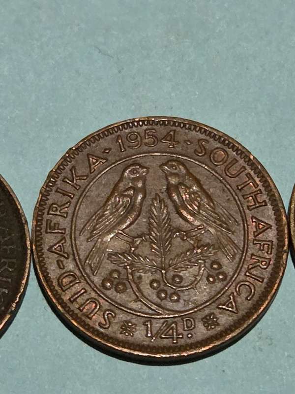 3 x 1/4D Coins - 1/4 Penny / Farthing - Vintage coins - 1948, 1954, 1955