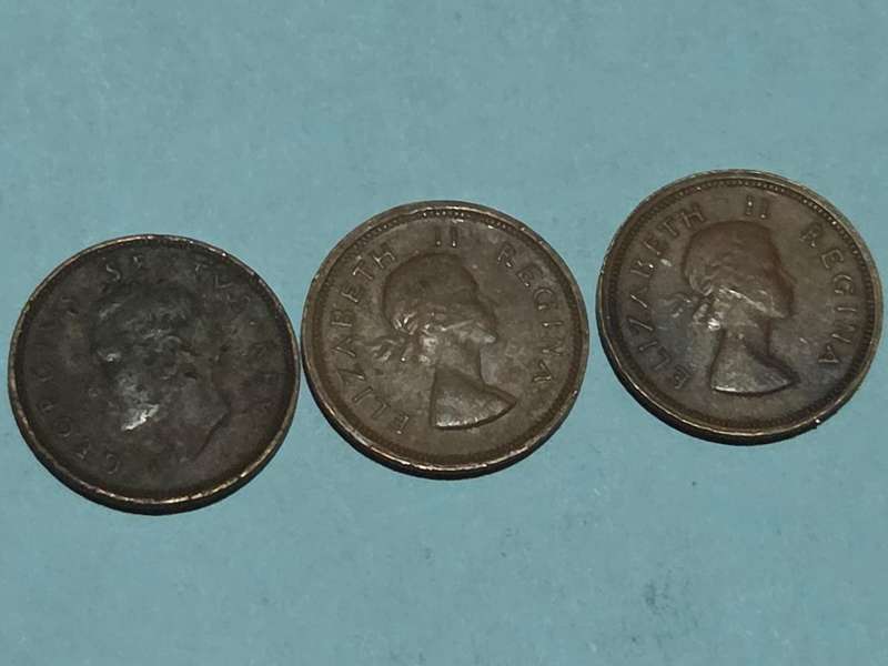 3 x 1/4D Coins - 1/4 Penny / Farthing - Vintage coins - 1948, 1954, 1955