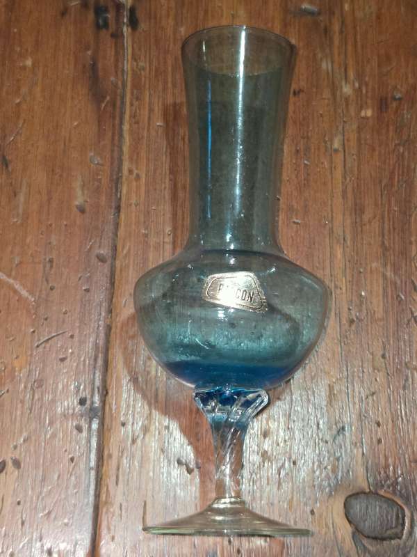 Vintage blue Palcon glass vase