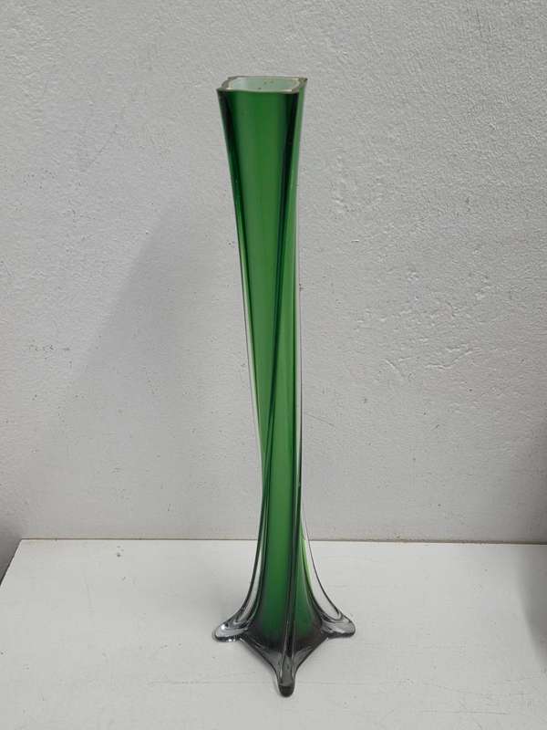Vintage Tall Green Glass Vase - 40cm