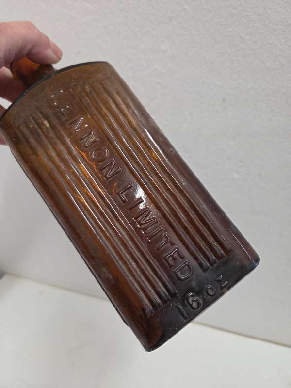 Vintage Brown Glass Bottle - Lennon Limited 16 oz - Height - 19cm
