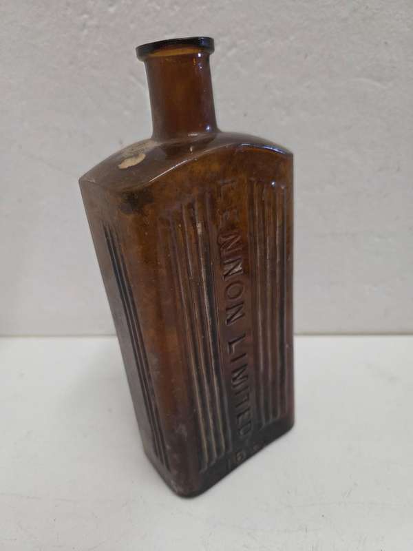 Vintage Brown Glass Bottle - Lennon Limited 16 oz - Height - 19cm