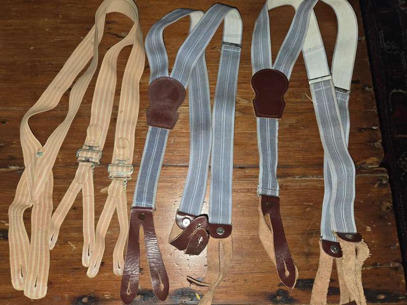 3 x Vintage Suspenders with leather detail - 1970's
