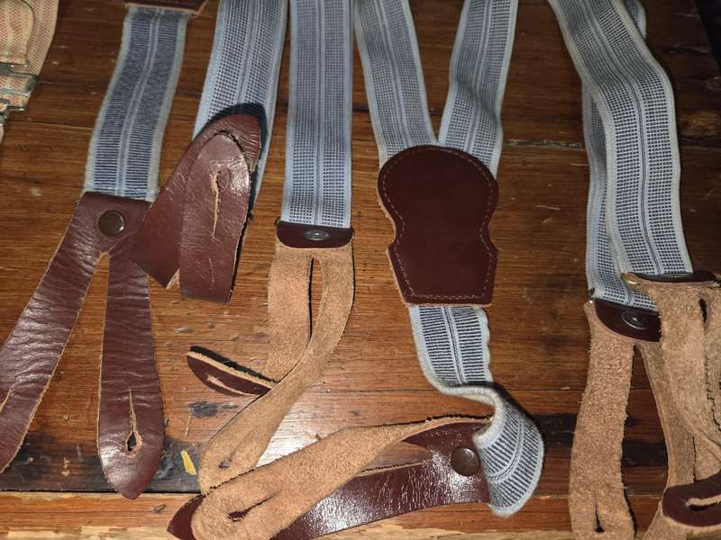 3 x Vintage Suspenders with leather detail - 1970's