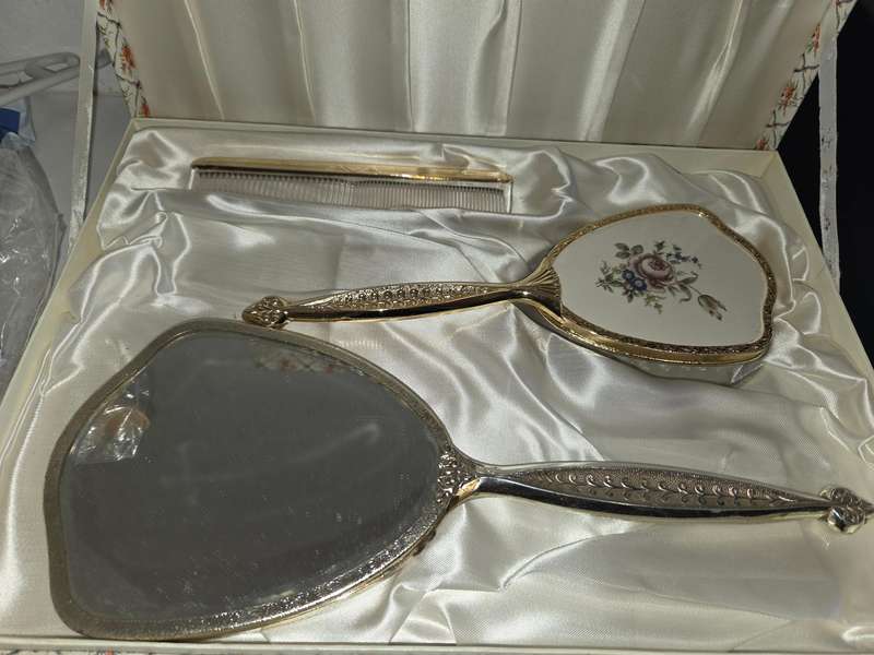 Vintage Cyrano Mirror, Brush and comb set - Made in USA - In original box - Beautiful!
