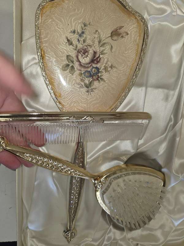 Vintage Cyrano Mirror, Brush and comb set - Made in USA - In original box - Beautiful!