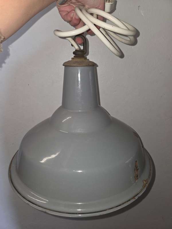 Vintage Benjamin Industrial Lamp shade - Grey Enamel - with plug and light fitting - Working