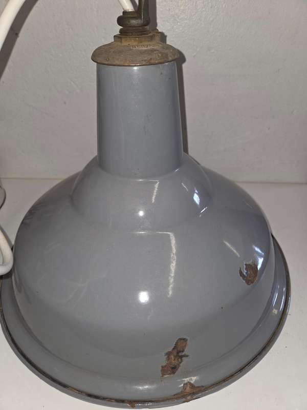 Vintage Benjamin Industrial Lamp shade - Grey Enamel - with plug and light fitting - Working