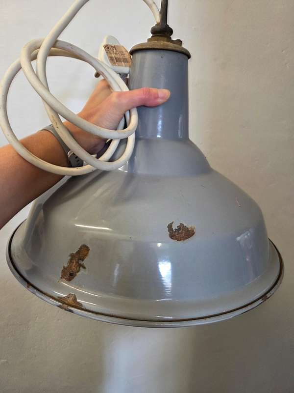 Vintage Benjamin Industrial Lamp shade - Grey Enamel - with plug and light fitting - Working