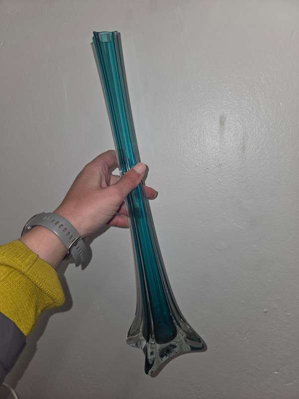 Vintage Tall Turqouise Glass Vase - 40cm - Perfect condition