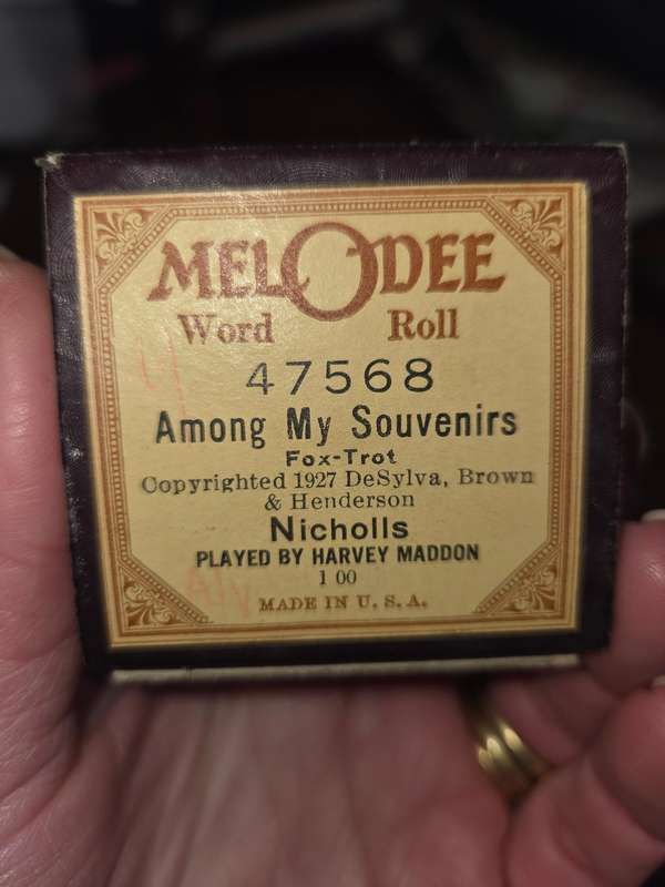 Vintage Melodee Word Roll piano music roll - Among My Souvenirs - Fox-Trot - Made in USA