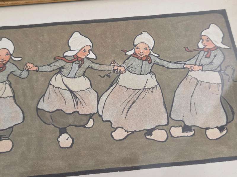 2 x Vintage / Antique Framed prints of Dutch Boys and Girls -Possibly Cecil Aldin Nursery Prints
