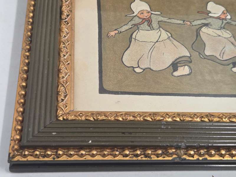 2 x Vintage / Antique Framed prints of Dutch Boys and Girls -Possibly Cecil Aldin Nursery Prints