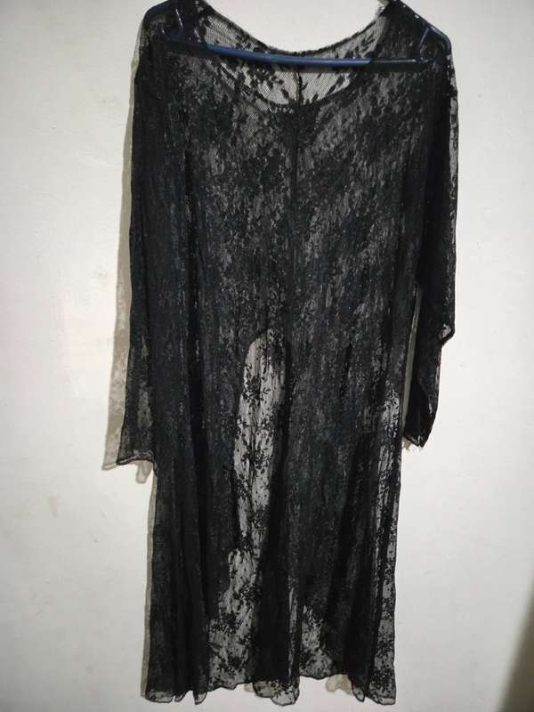Black lace long top for wearing over any outfit - Size XL