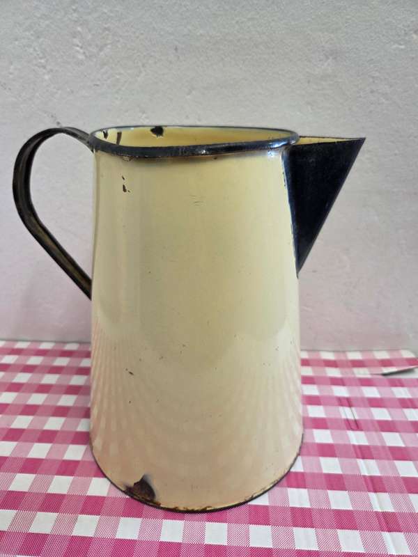 Beautiful Large Vintage Enamel Jug Perfect for flowers or decor - Lots of character Height - 25cm
