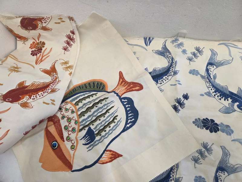 3 Pieces of fabric with fish detail - Perfect for your next project - 45cm x 42cm each