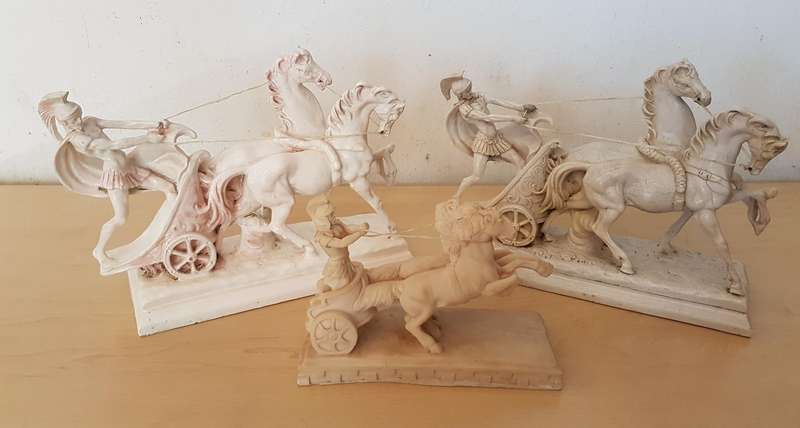 3 x Vintage Roman Chariot Sculptures (bid for all)