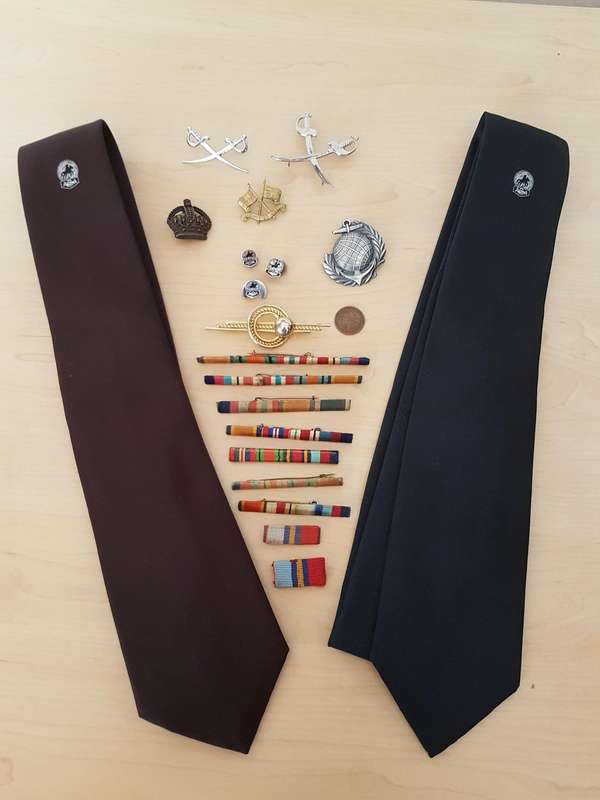 Rapportryers Ties and Pins Plus Variety of Army Ribbon Bars and Badges