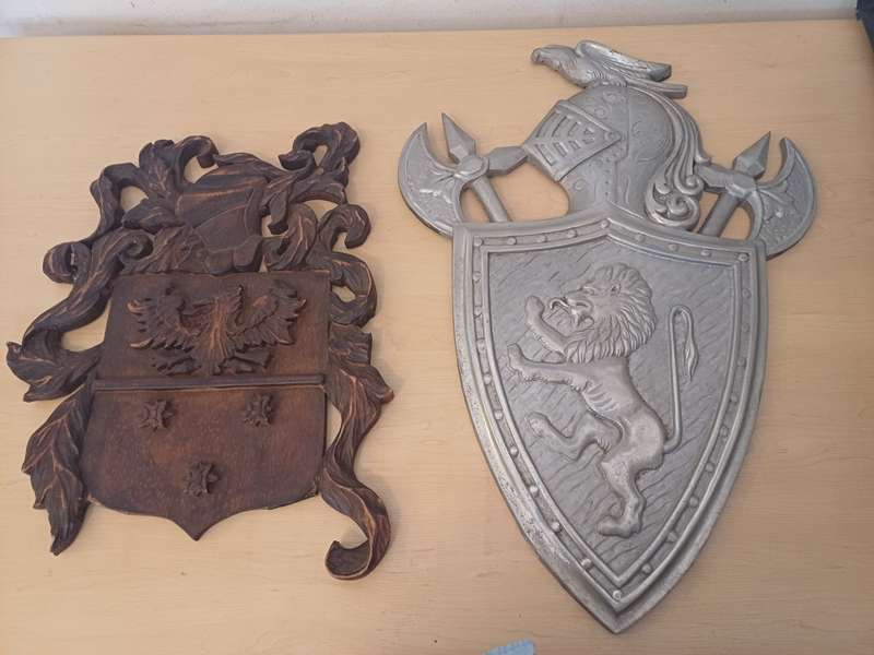 Iron Display Shield and Wood Coat Of Arms