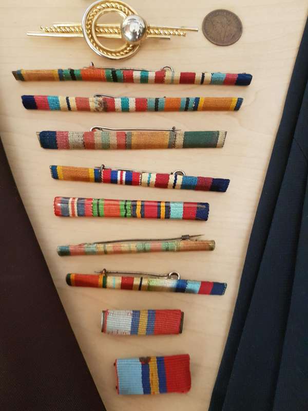 Rapportryers Ties and Pins Plus Variety of Army Ribbon Bars and Badges