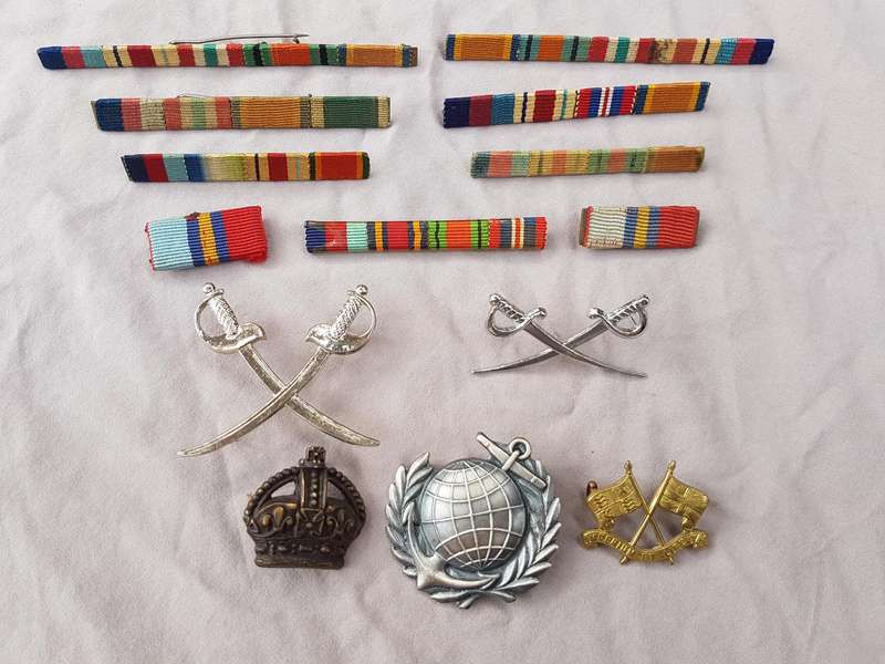 Rapportryers Ties and Pins Plus Variety of Army Ribbon Bars and Badges