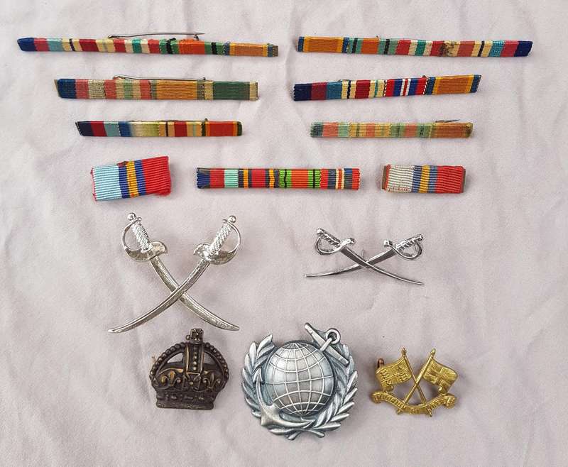 Rapportryers Ties and Pins Plus Variety of Army Ribbon Bars and Badges
