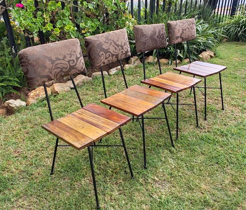 4 Metal wooden slattered padded back chairs